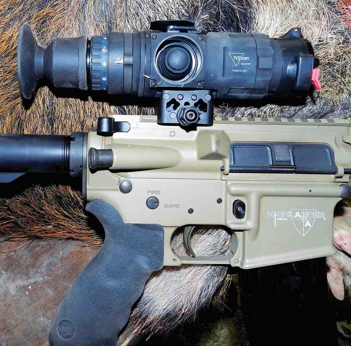 Patrick installed Trijicon’s REAP-IR 35mm Mini Thermal Riflescope on an Alexander Arms Highlander .300 Blackout Pistol with a suppressor to cull about 50 hogs in a four-day period.